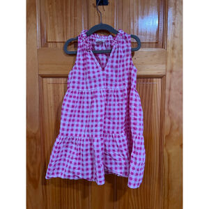 Crewcuts Girls Pink Gingham Dress XS (4–5) Sleeveless Cotton Summer Tiered